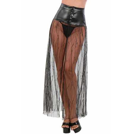 Intime-et-Sens Loveshop 89 Jupe Serre Taille Effet Cuir et Tulle