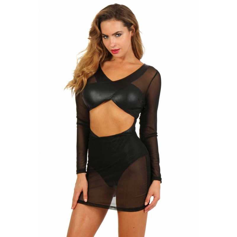 Intime-et-Sens Loveshop 89 Robe Body Wetlook et Voile