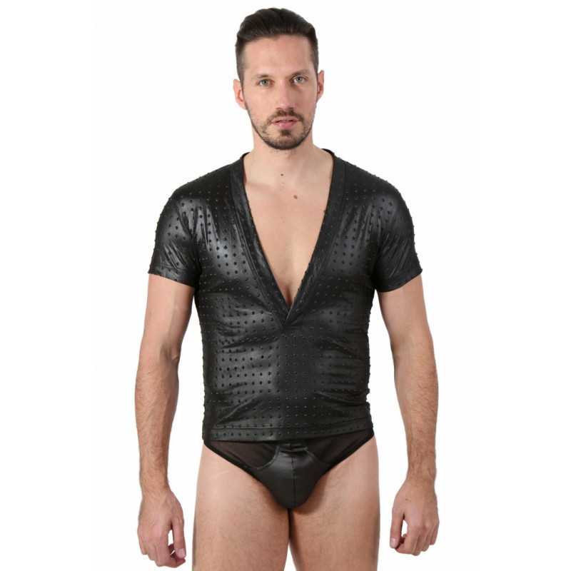 Intime-et-Sens Loveshop 89 T Shirt Homme Wetlook Relief Picot