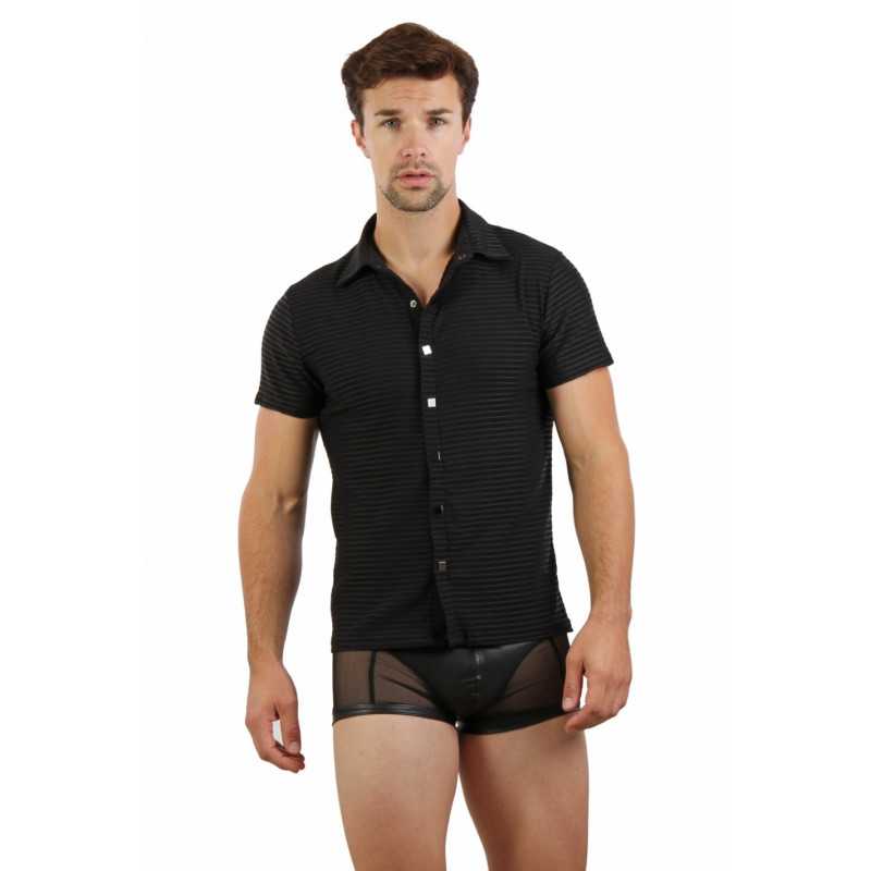 Intime-et-Sens Loveshop 89 Chemisette Noire Rayée Transparence