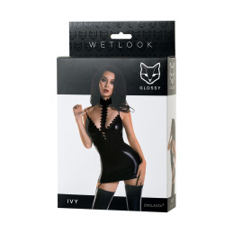 Intime-et-Sens Loveshop 89 Ivy Robe Wetlook Noir Broderie Cou