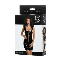 Intime-et-Sens Loveshop 89 Michelle Robe Wetlook Noir Laçée