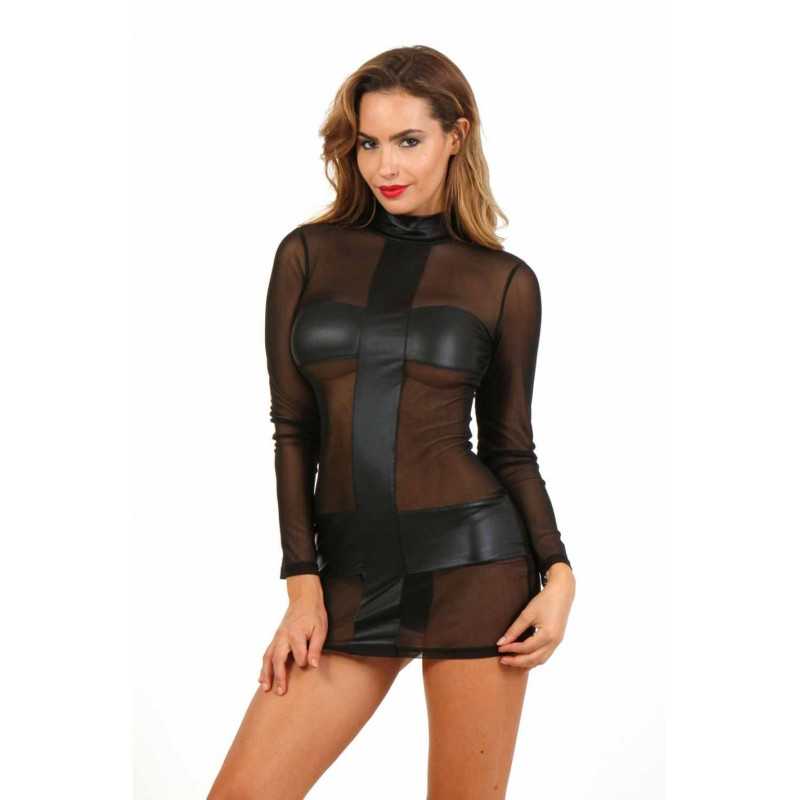 Intime-et-Sens Loveshop 89 Robe Micro Résille Noir Manche