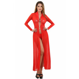 Intime-et-Sens Loveshop 89 Déshabillé Long Rouge Micro Résille
