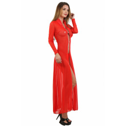 Intime-et-Sens Loveshop 89 Déshabillé Long Rouge Micro Résille