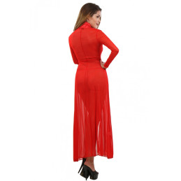 Intime-et-Sens Loveshop 89 Déshabillé Long Rouge Micro Résille