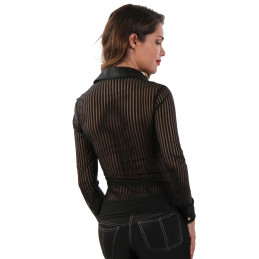 Intime-et-Sens Loveshop 89 Top Chemisier Rayé Tranparence Noire