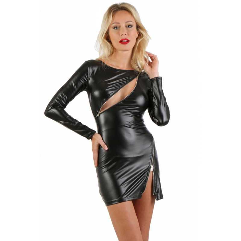 Intime-et-Sens Loveshop 89 Robe Noir Glamour Wetlook Zip Sexy