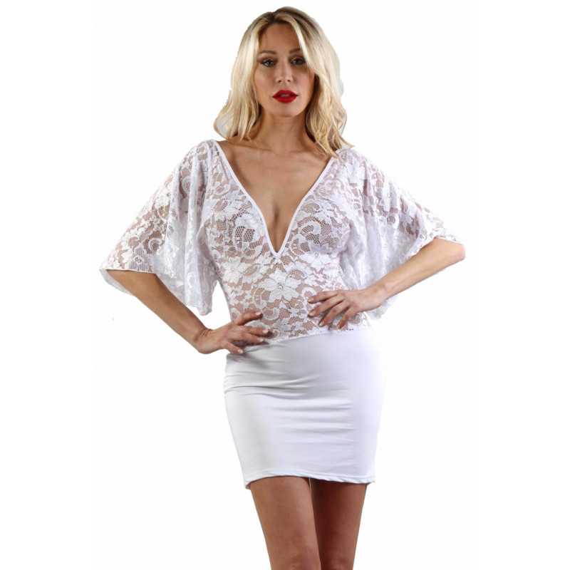 Intime-et-Sens Loveshop 89 Robe blanche haut dentelle