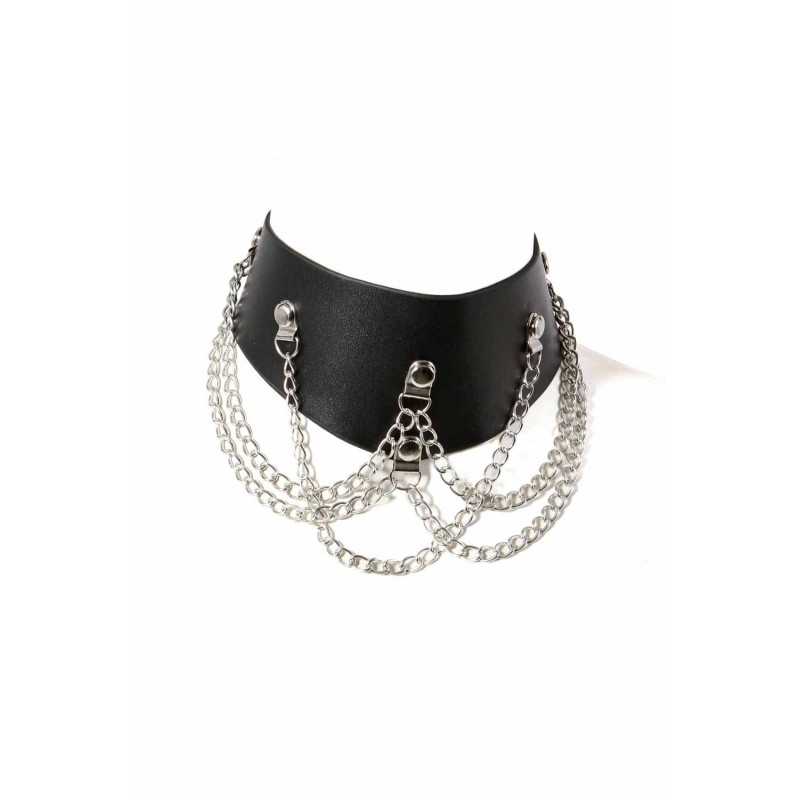 Intime-et-Sens Loveshop 89 Collier Chainette Simili Cuir Noir