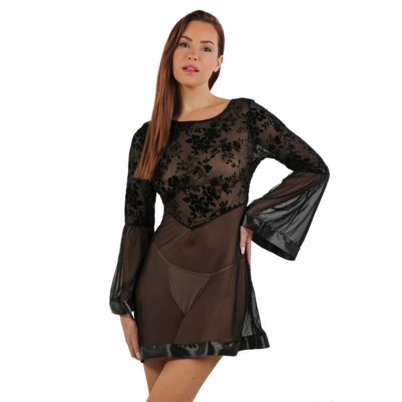 Intime-et-Sens Loveshop 89 Robe évasée floquée velours manches