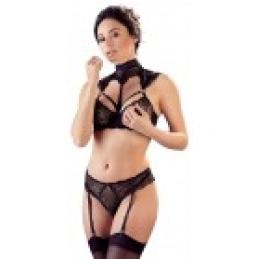 .Somptueux Ensemble dentelle noire soutien gorge dentelle ras de cou et string jarretelles