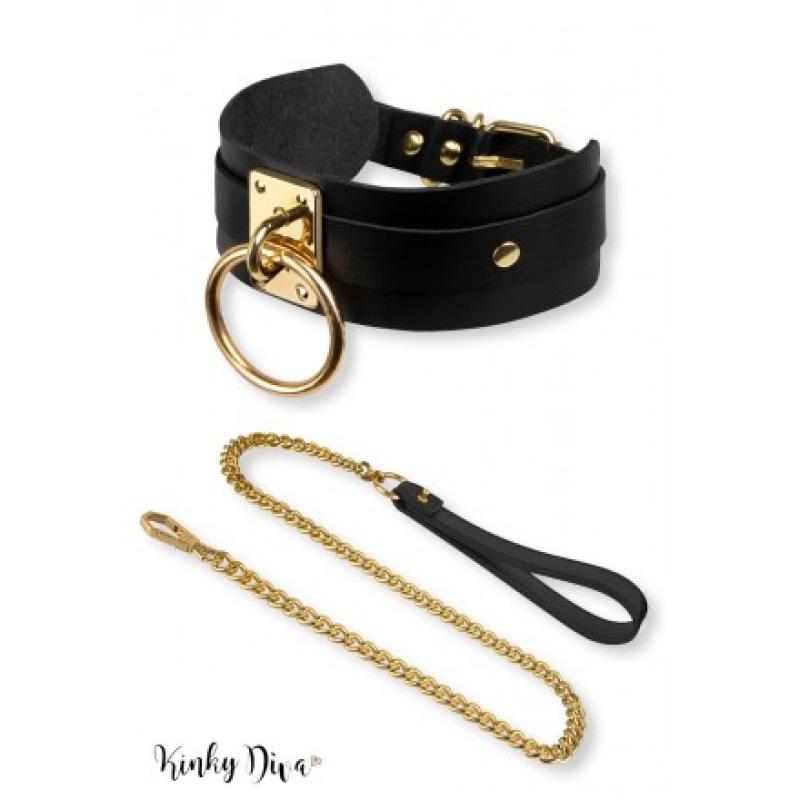 .O Ring Collier noir laisse anneau doré