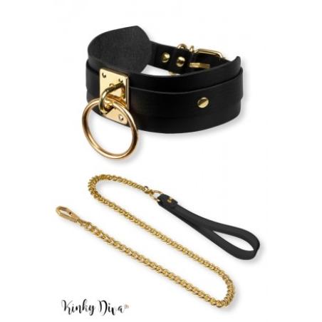 .O Ring Collier noir laisse anneau doré