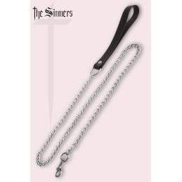 Laisse longue cuir noir chaine acier argenté - The Sinner