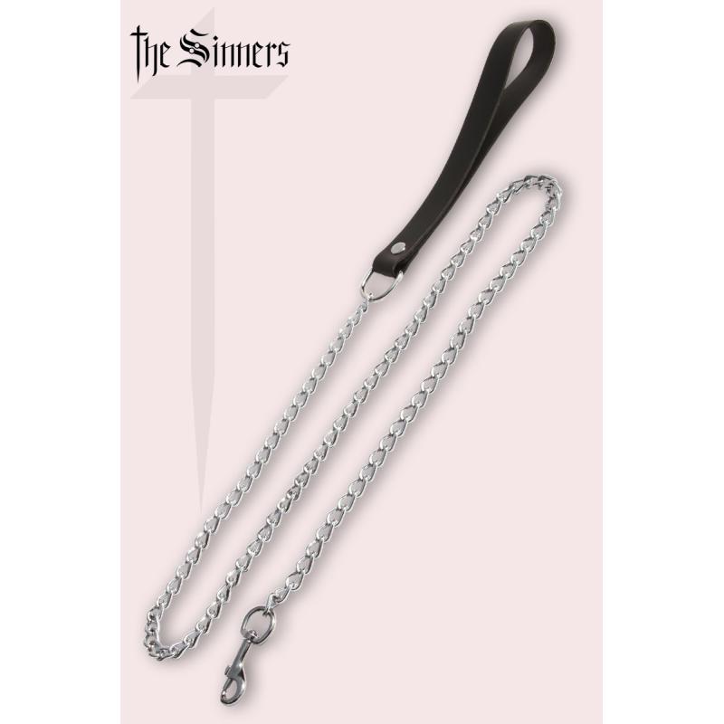 Laisse longue cuir noir chaine acier argenté - The Sinner