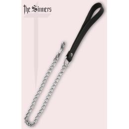 Laisse courte cuir noir chaine acier argenté - The Sinners