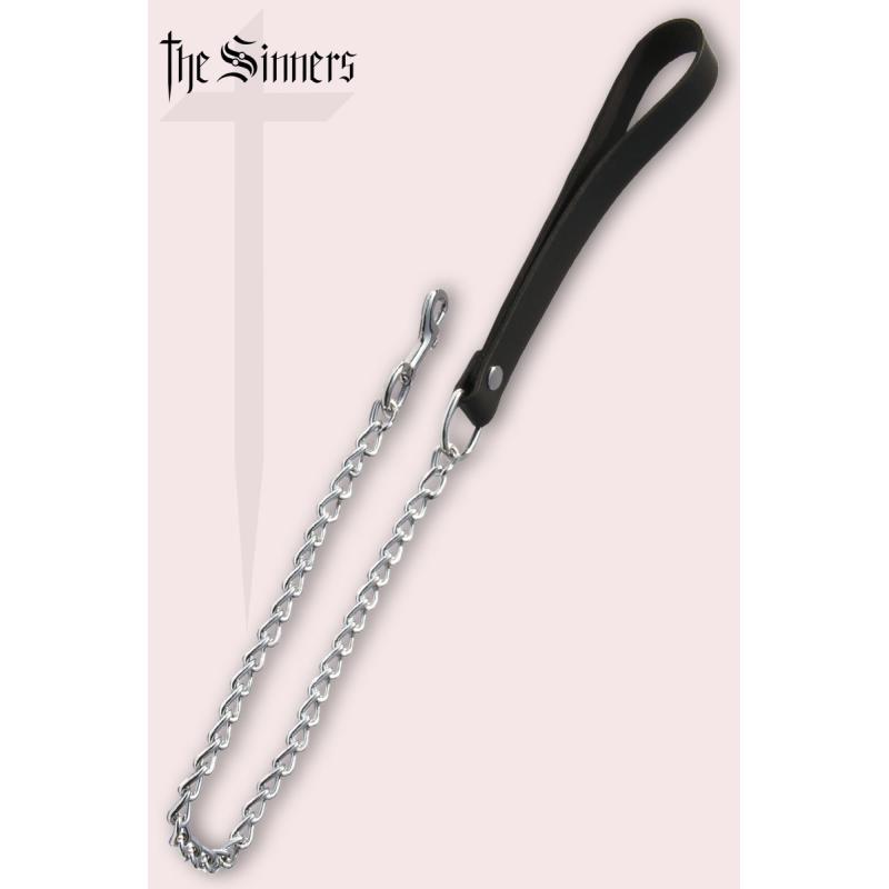 'Laisse courte cuir noir chaine acier argenté - The Sinners