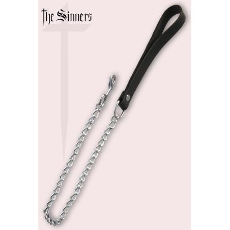 'Laisse courte cuir noir chaine acier argenté - The Sinners